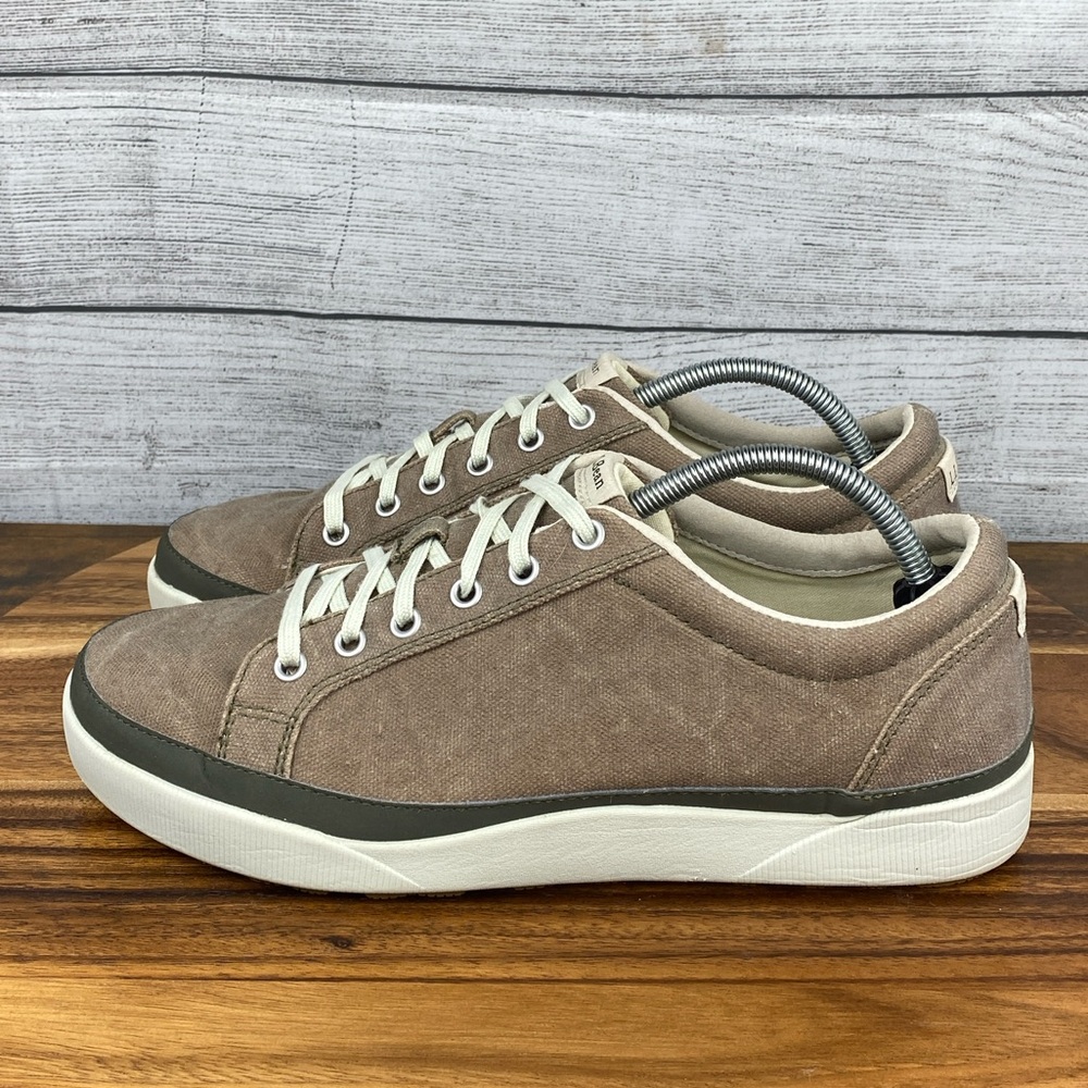 L.L. Bean Men’s Canvas Lace Up Taupe Green Casual Sneaker Shoe Size 10.5